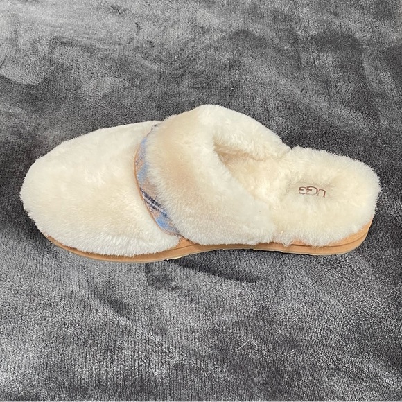 UGG Dalla Plaid Slippers Slides Clogs Gold Logo Sheepskin Winter Plaid Strap - Picture 4 of 11